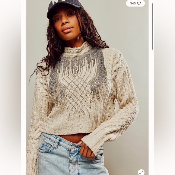 Free People Icicle Embellished Chandeliers Mock Neck Cropped Sweater - Picture 3 of 7
